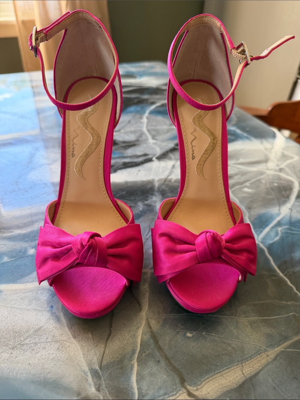 Nina Hot Pink Knotted Bow Ankle-Strap Heels
